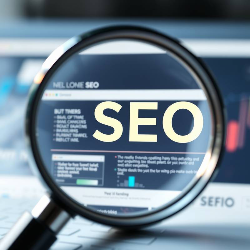 A magnifying glass examining a website, representing SEO