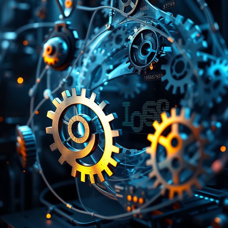 Gears turning around a computer, representing Web Development